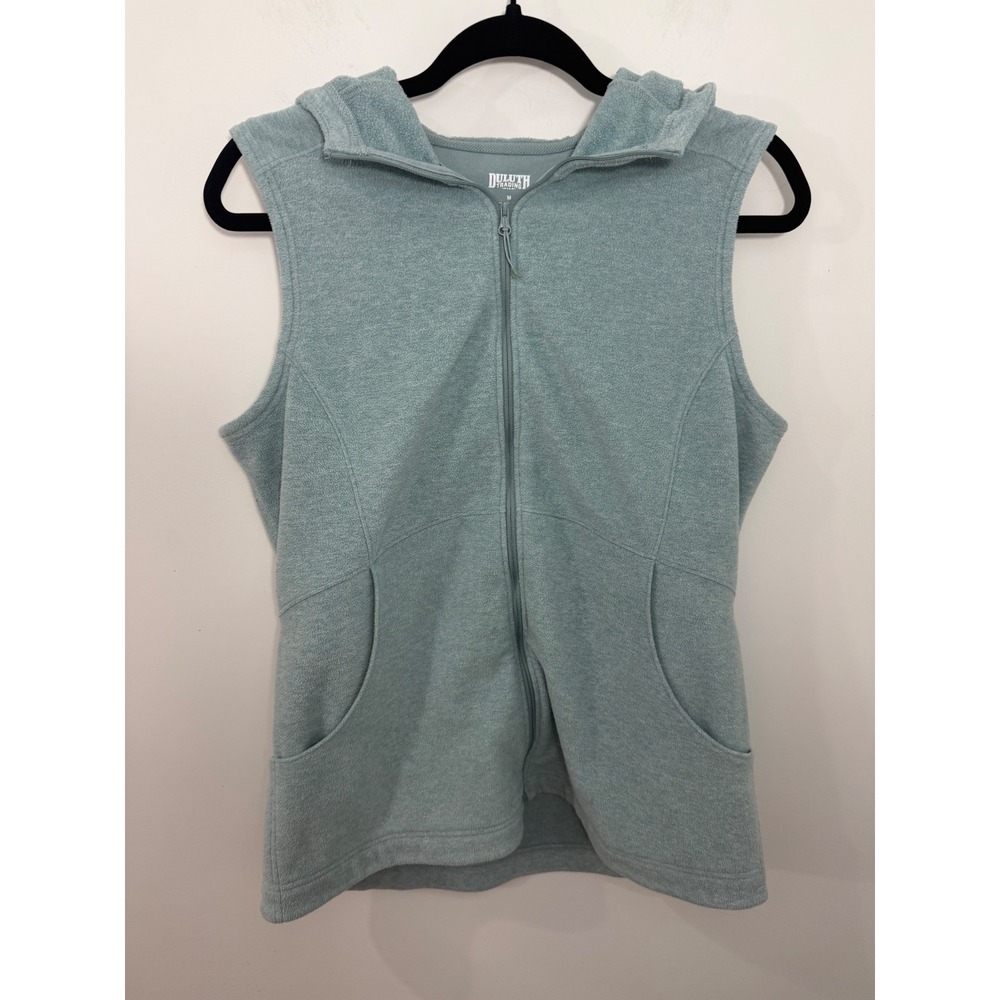 Duluth Trading Co Womens Fleece Hooded Vest Full Zip Sage Green 23900 Size M